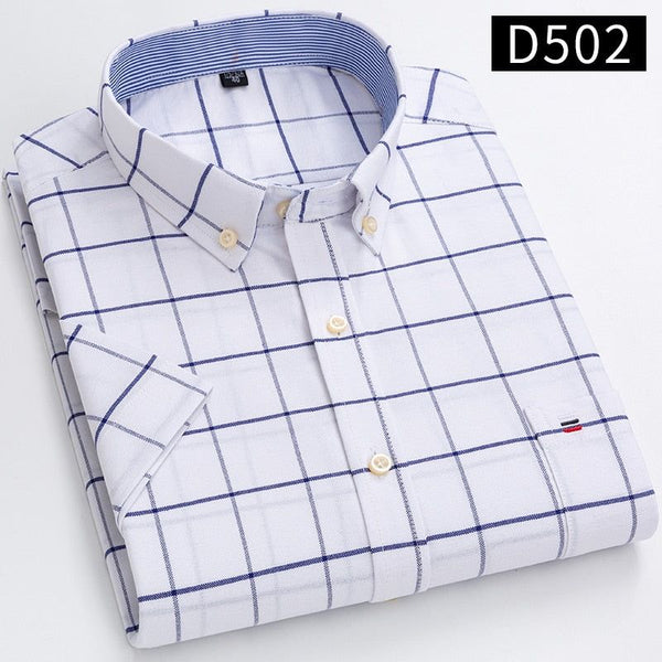 S~7xl Cotton Shirts for Men Short Sleeve Summer  Plus Size Solid or Striped Business Casual New Regular Fit - Frimunt Clothing Co.