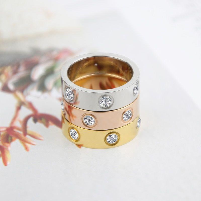 Luxury Circle Crystal Ring Stainless Steel Rose Gold Yellow Gold Silver Love Ring for Women - Frimunt Clothing Co.