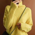 Women's Turtleneck Sweater 100% Wool Knit Pullover Large Sizes Black Beige Auburn Yellow - Frimunt Clothing Co.