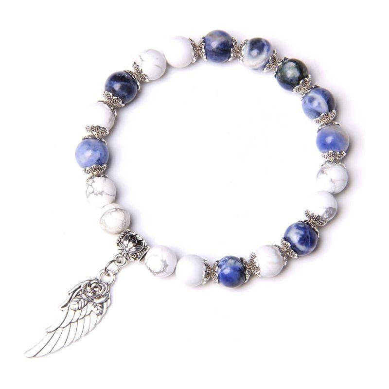 Handmade Silver Color Angel Wing charm Bracelet With Natural Stones Beads - Frimunt Clothing Co.