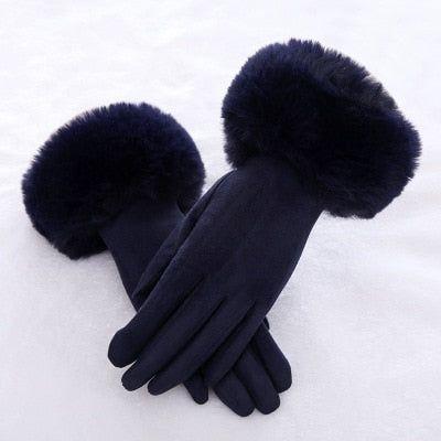 Fashion Women Winter Warm Suede Leather Touch Screen Glove Female Faux Rabit Fur Embroidery Plus velvet thick driving gloves H92 - Frimunt Clothing Co.
