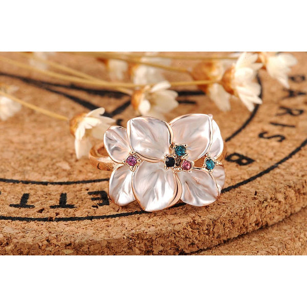 Trendy Colorful Rhinestone Flower Ring White Glaze Jewelry For Women L2010228290 - Frimunt Clothing Co.