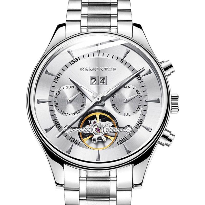 Men's Skeleton Tourbillon Mechanical Watch Automatic Classic Rose Gold Leather Band Wrist Watch - Frimunt Clothing Co.