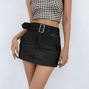Rockmore Women's Jeans Mini Short Skirt With Belt Low Waist