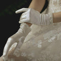 Elegant Satin Short Bridal Gloves Beaded Wedding Gloves - Frimunt Clothing Co.