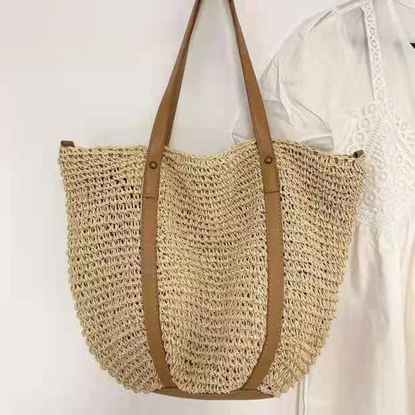 Women's Hand Woven Hand-Stitched Straw Big Tote Shopper Bag Summer Beach - Frimunt Clothing Co.