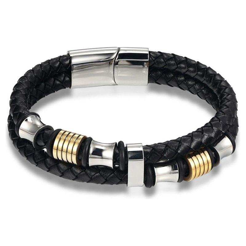 Stainless Steel Charm Magnetic Black Men Bracelet Leather Genuine Braided Punk Rock Bangles Jewelry Accessories - Frimunt Clothing Co.
