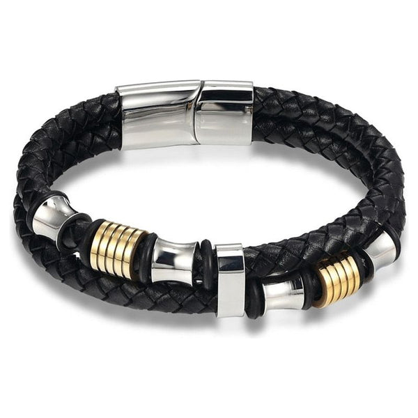 Stainless Steel Charm Magnetic Black Men Bracelet Leather Genuine Braided Punk Rock Bangles Jewelry Accessories - Frimunt Clothing Co.