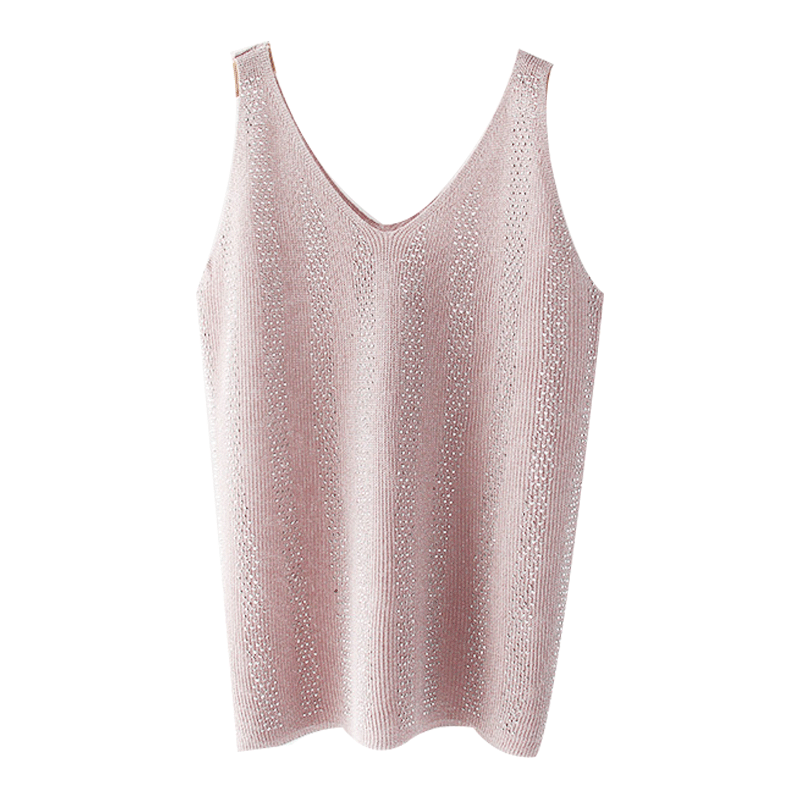Bling Lurex Summer Knit Tank Top for Women Cami Sleeveless Crystals Top - Frimunt Clothing Co.