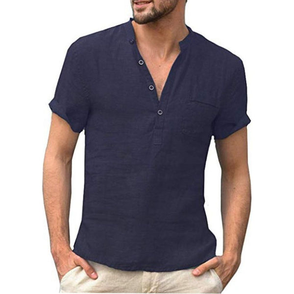 Summer Men's Short-Sleeved Cotton Linen T-shirt Breathable S-3XL