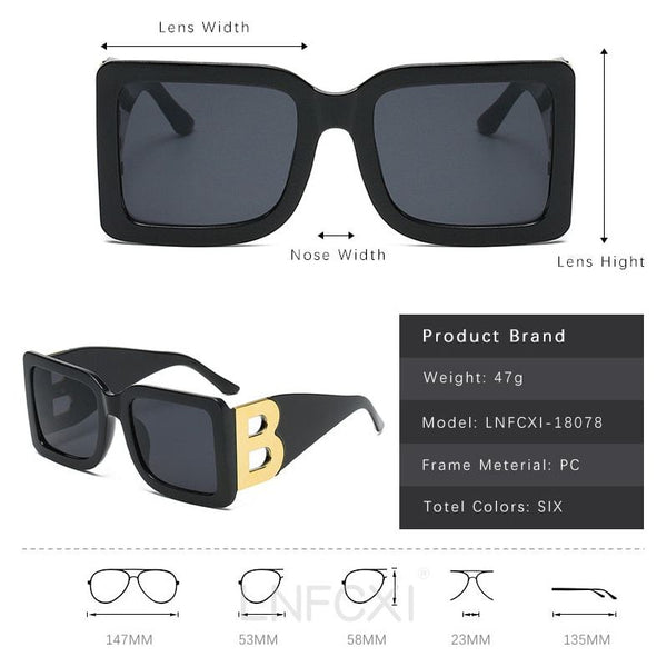 Trendy Colors Retro Large Squared Women's Sunglasses UV400 Protection