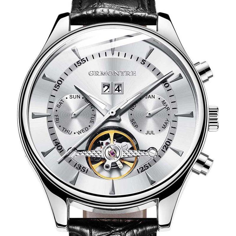 Men's Skeleton Tourbillon Mechanical Watch Automatic Classic Rose Gold Leather Band Wrist Watch - Frimunt Clothing Co.