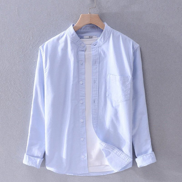 Men's Cotton Long Sleeve Shirt Spring Fall Stand Collar Solid Colors High Quality Clothing Y3170