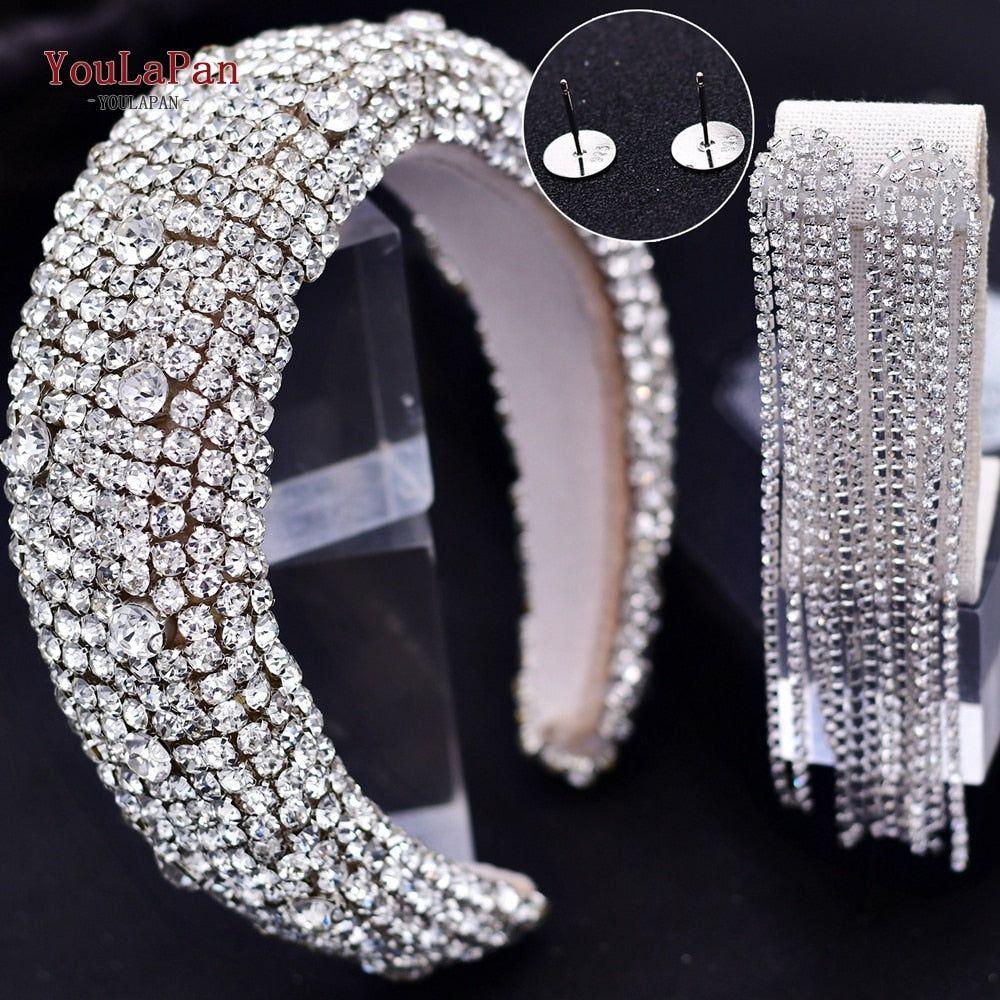 Padded Rhinestone Bridal Full Crystal Tiara Headband - Frimunt Clothing Co.