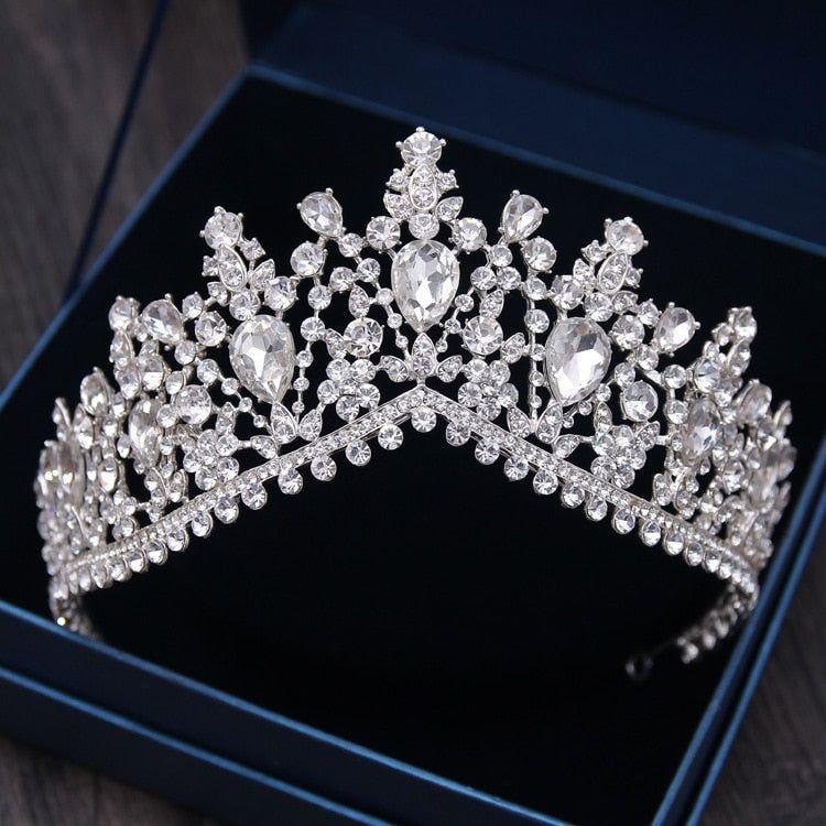 Baroque Vintage Silver or Gold Crystal Flowers Beads Tiaras - Frimunt Clothing Co.