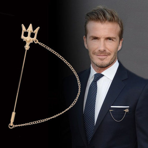 Metal Trident Brooch Long Needle Tassel Chain Lapel Pins Men's Suit Badge Sweater Jewelry for Women Accessories