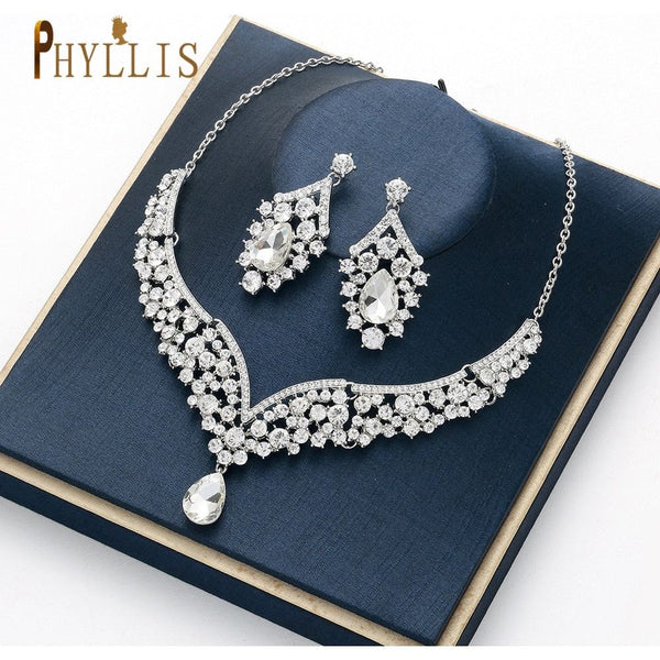 Bridal Crown Earrings Necklace Set Premium Headwear Rhinestone Headpiece Jewelry - Frimunt Clothing Co.