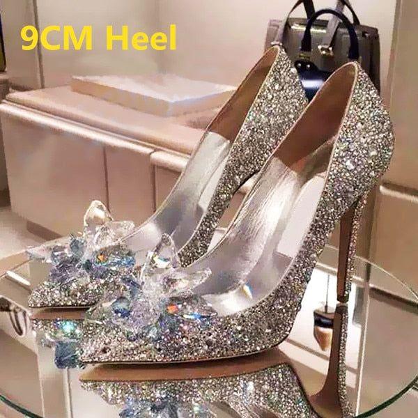 Bridal Crystal Princess Shoes Pointed Toe High Heel White, Silver, Gold, Pink - Frimunt Clothing Co.