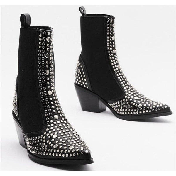 Brand Design High Quality Pointy Toe Classic Fashion Rivets Chelsea Boots