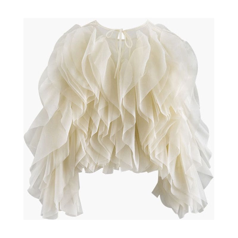 TWOTWINSTYLE Elegant Sheer Ruffles Chiffon Women's Blouse  Long Sleeve Loose Shirt Off White/Black/Pink - Frimunt Clothing Co.