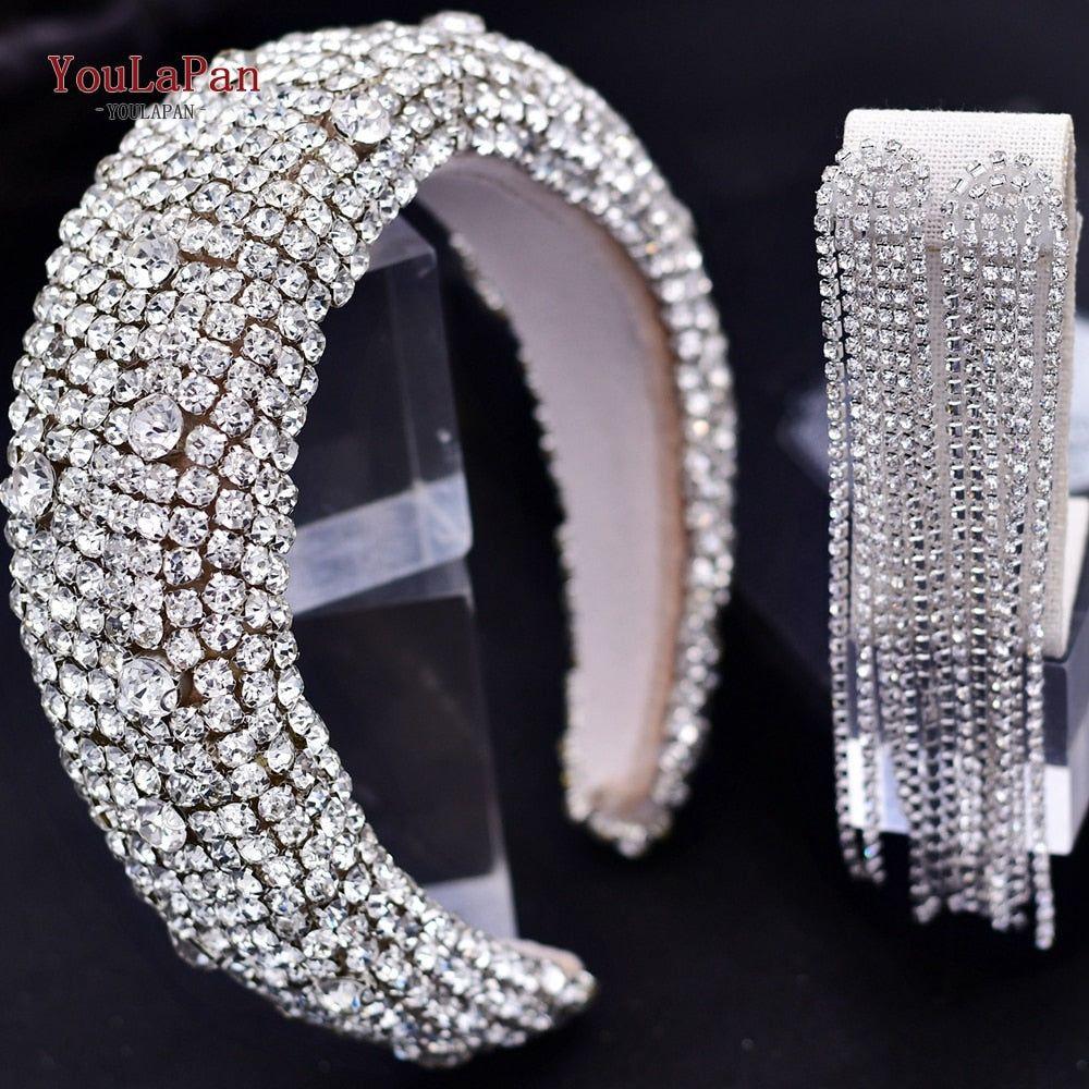 Padded Rhinestone Bridal Full Crystal Tiara Headband - Frimunt Clothing Co.