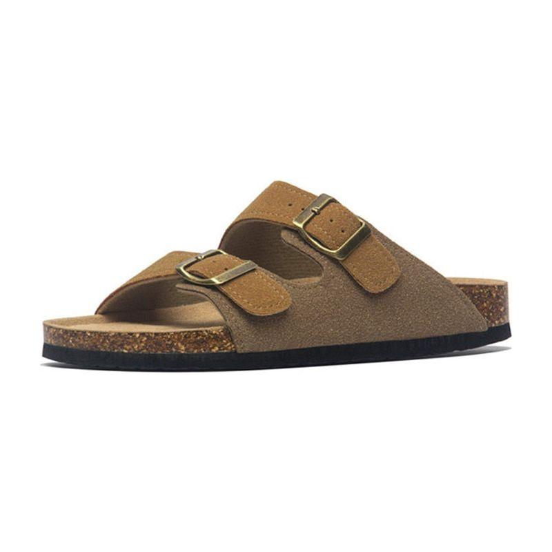 Summer Men's Cork Sandals Genuine Suede Leather Mule Clogs With Two Buckle Beach Slides Birkenstock Style For Men Sizes up to 45 - Frimunt Clothing Co.