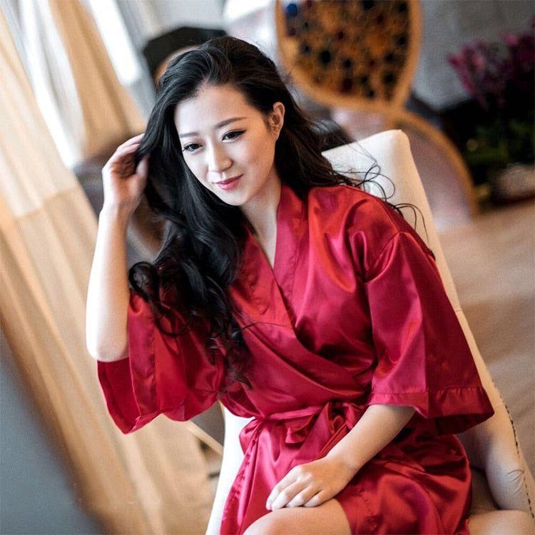Women's Satin Lingerie Silky Kimono Robe Sexy Nightwear Plus Sizes - Frimunt Clothing Co.