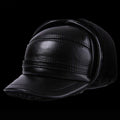 LA SPEZIA Winter Bomber Hat Men Russian Genuine Cow Leather Ushanka Cap With Ear Flaps Warm Fur Lining - Frimunt Clothing Co.