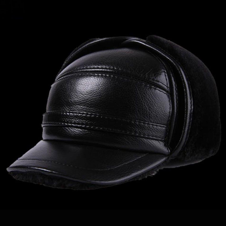 LA SPEZIA Winter Bomber Hat Men Russian Genuine Cow Leather Ushanka Cap With Ear Flaps Warm Fur Lining - Frimunt Clothing Co.