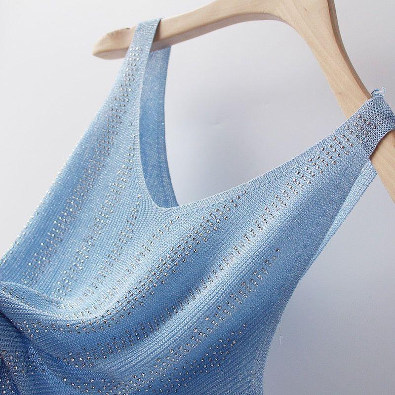 Bling Lurex Summer Knit Tank Top for Women Cami Sleeveless Crystals Top - Frimunt Clothing Co.