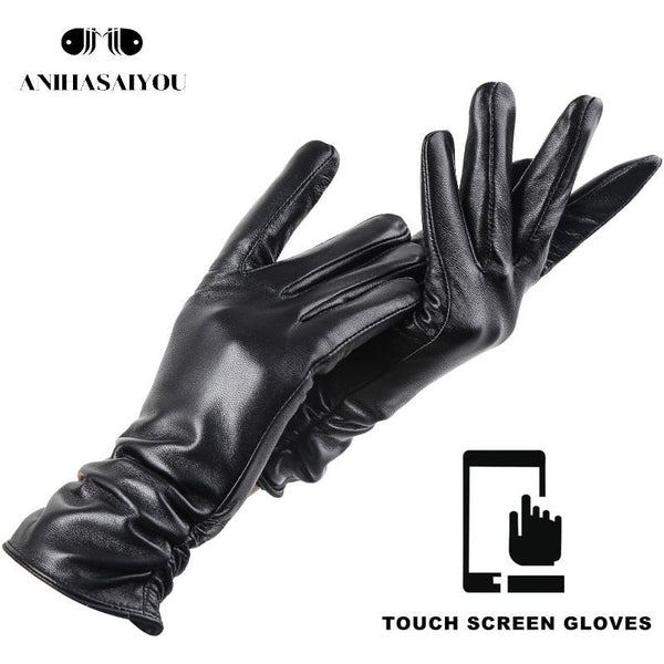 New Fashion Leather Gloves Short Style For Women Wrist Adjustable Winter Warm Gloves, Touchscreen Gloves - Frimunt Clothing Co.
