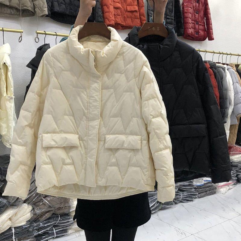 Ultra Light Quilted Women's Down Jacket Stand Collar 90% White Duck Down Solid Color - Frimunt Clothing Co.