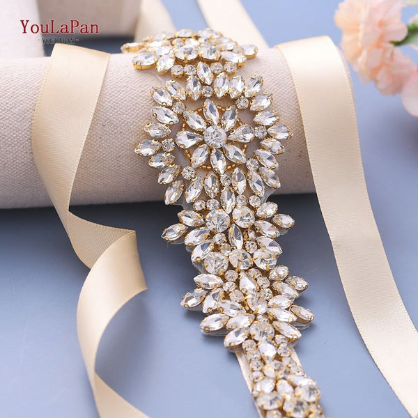 Elegant Golden Crystal Bridal Gown Belt Luxury Wedding Accessories