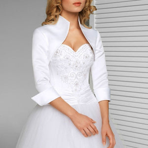 Satin Bridal Bolero Jacket Stand-up Collar 3/4 Sleeves - Frimunt Clothing Co.