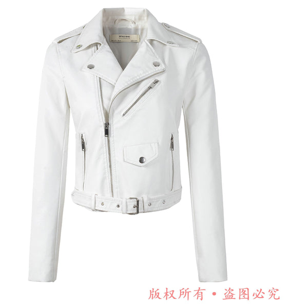 Women's Winter Autumn Motorcycle Eco Leather Belted Jacket Many Colors