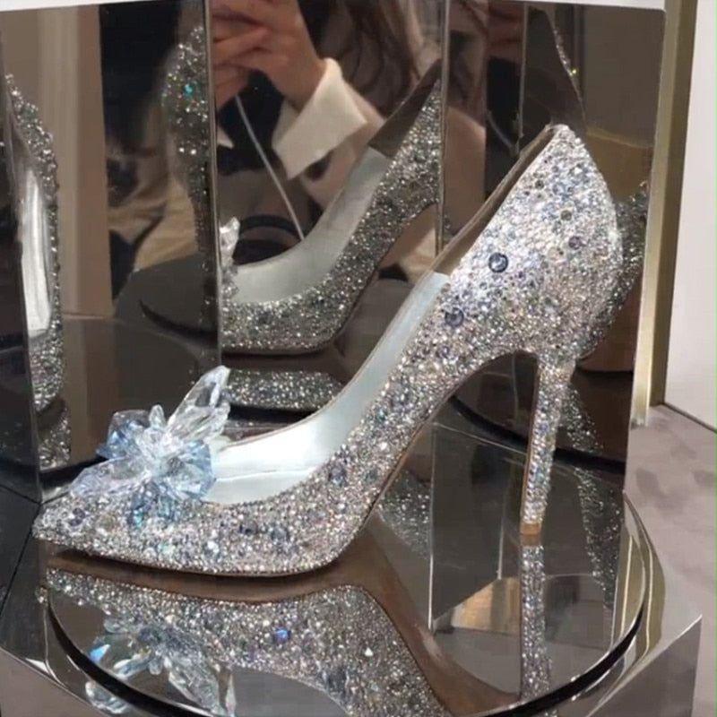 Bridal Crystal Princess Shoes Pointed Toe High Heel White, Silver, Gold, Pink - Frimunt Clothing Co.