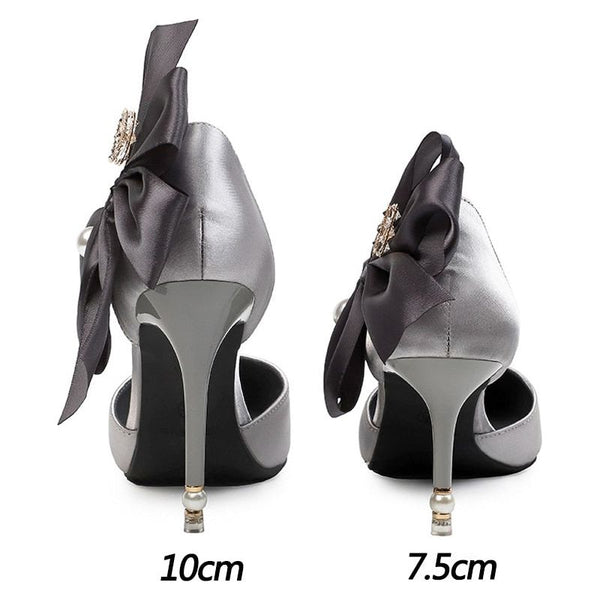 Bridal Fashion Bowknot High Heels Wedding Shoes Pointed Toe Crystals And Pearls Pumps - Frimunt Clothing Co.