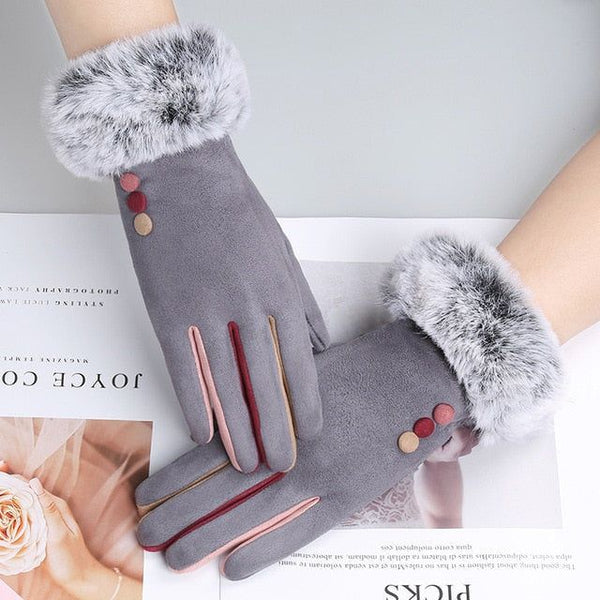 Fashion Women Winter Warm Suede Leather Touch Screen Glove Female Faux Rabit Fur Embroidery Plus velvet thick driving gloves H92 - Frimunt Clothing Co.
