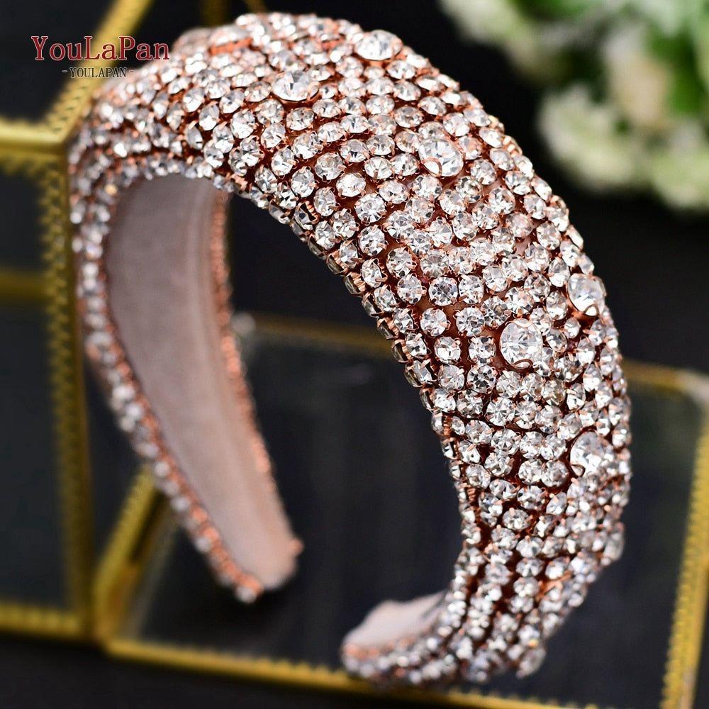 Padded Rhinestone Bridal Full Crystal Tiara Headband - Frimunt Clothing Co.