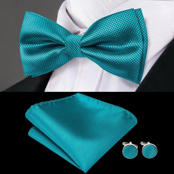 Hi-Tie Classic Black Bow Ties for Men 100% Silk Butterfly Pre-Tied Bow Tie Pocket Square Handkerchief - Frimunt Clothing Co.