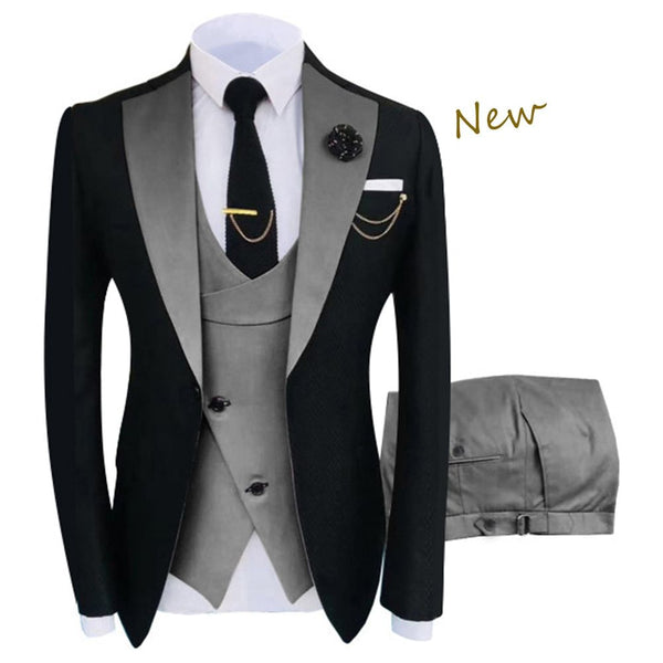 New Men's Formal Suit Regular Fit Tuxedo 3 Piece Set Jacket + Vest + Trousers. Formal Occasions, Stage, Groom. Many Colors.