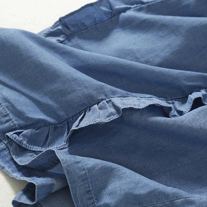 Women's Sleeveless Ruffled Casual Summer Sundress Short Soft Cotton Denim Beach Dress - Frimunt Clothing Co.