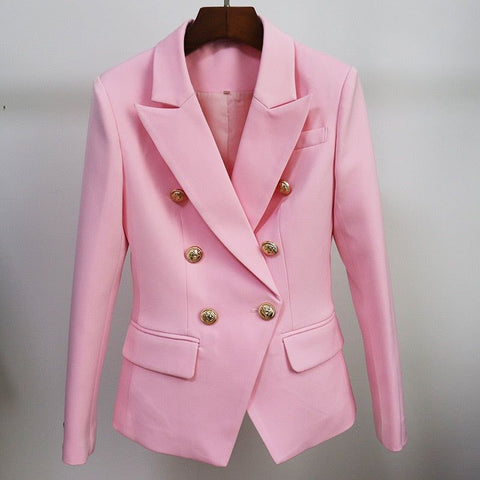 Baby Pink Women's Blazer Formal Double Breasted Buttons Blazer High Quality