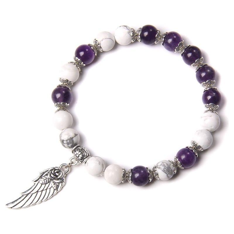 Handmade Silver Color Angel Wing charm Bracelet With Natural Stones Beads - Frimunt Clothing Co.