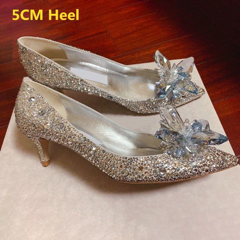 Bridal Crystal Princess Shoes Pointed Toe High Heel White, Silver, Gold, Pink - Frimunt Clothing Co.