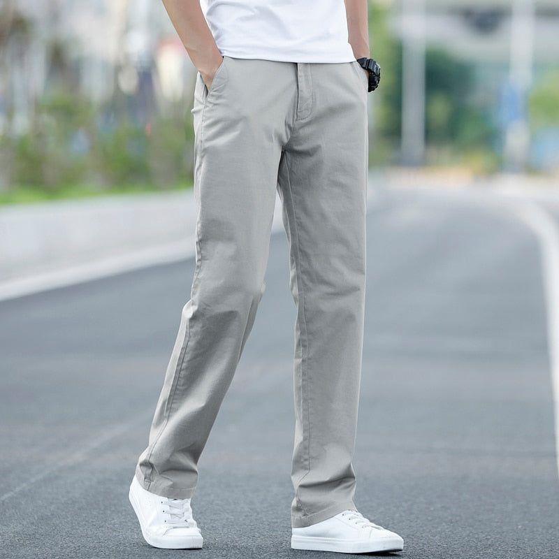 Summer New Men's Thin Cotton Khaki Casual Pants Business Solid Color Stretch Plus Size 40 42 - Frimunt Clothing Co.