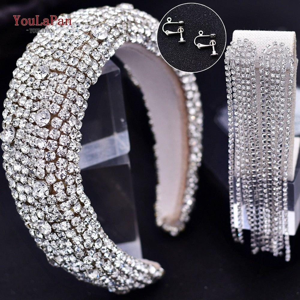 Padded Rhinestone Bridal Full Crystal Tiara Headband - Frimunt Clothing Co.