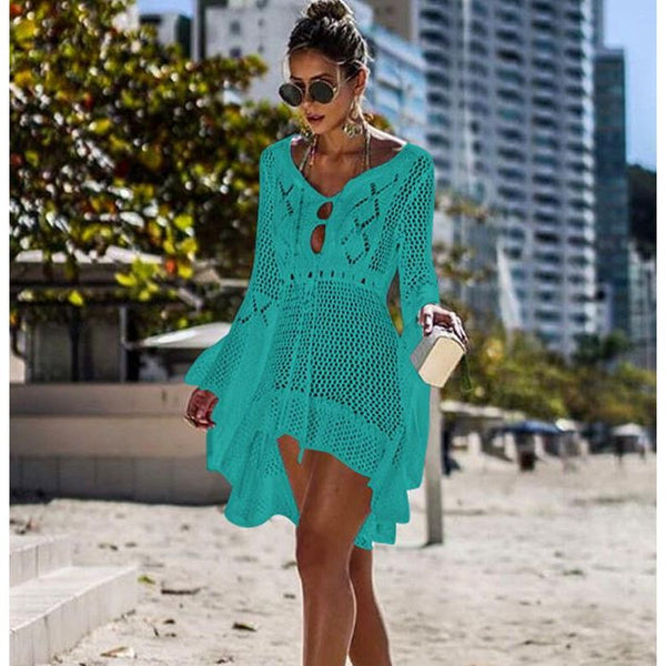 New Crochet Cover Up Lace Hollow Swimsuit Beach Dress Women Summer Beach Wear Tunic - Frimunt Clothing Co.