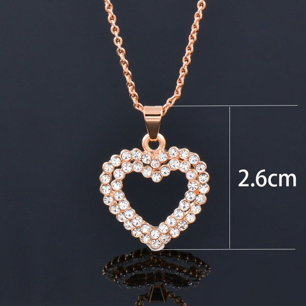 Romantic Heart To Heart Rose Gold Color Crystal Necklace For Women - Frimunt Clothing Co.