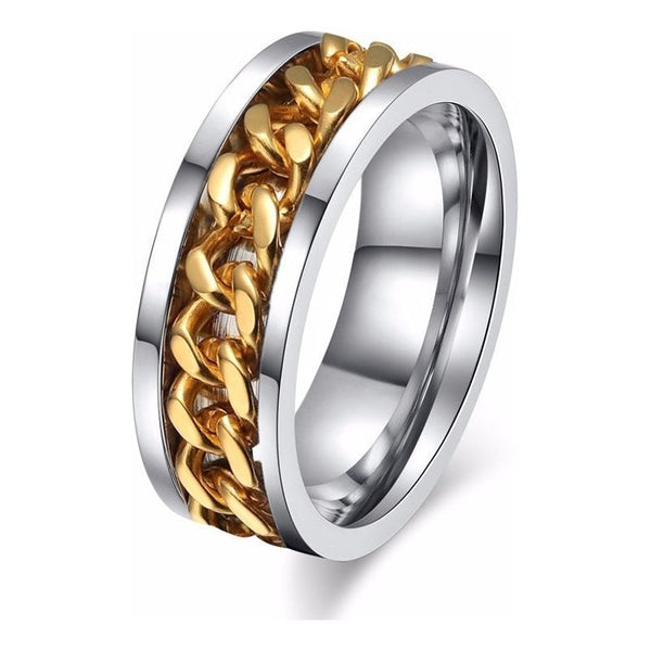 8mm Spinner Ring For Men Stainless Steel Cuba Chain Band - Frimunt Clothing Co.